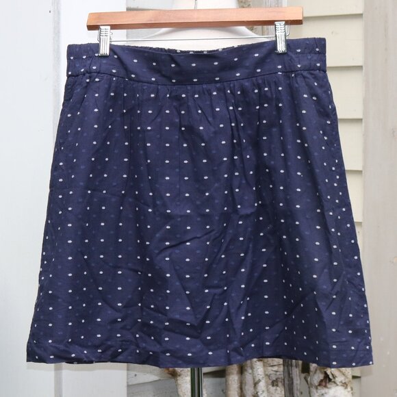 LOFT Blue w White & Lt Blue Dot Pattern Cotton Gauze Lined A-Line Skirt Sz LARGE - Picture 1 of 6